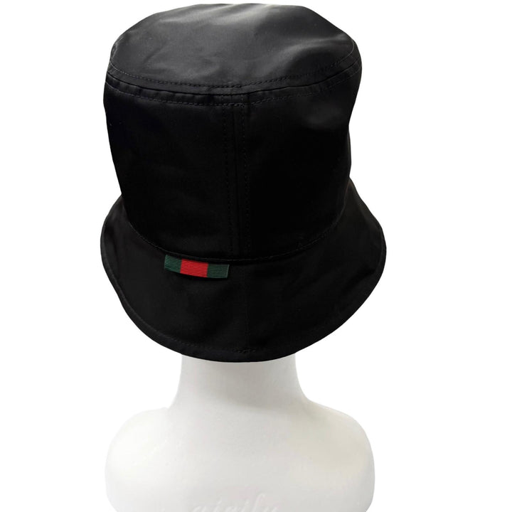 Excellent GUCCI hat Web stripe embossed logo bucket black Nylon