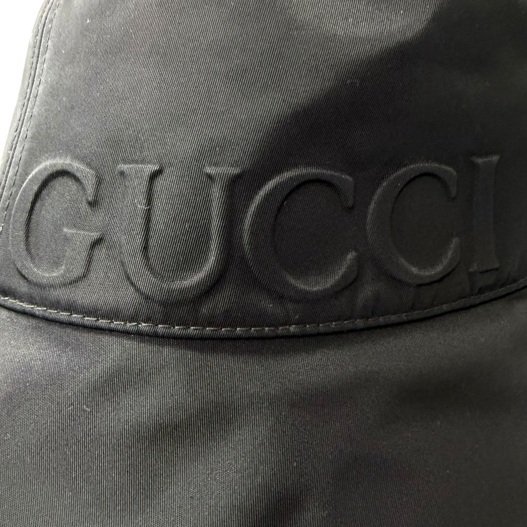 Excellent GUCCI hat Web stripe embossed logo bucket black Nylon
