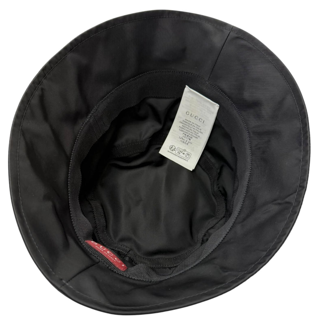 Excellent GUCCI hat Web stripe embossed logo bucket black Nylon