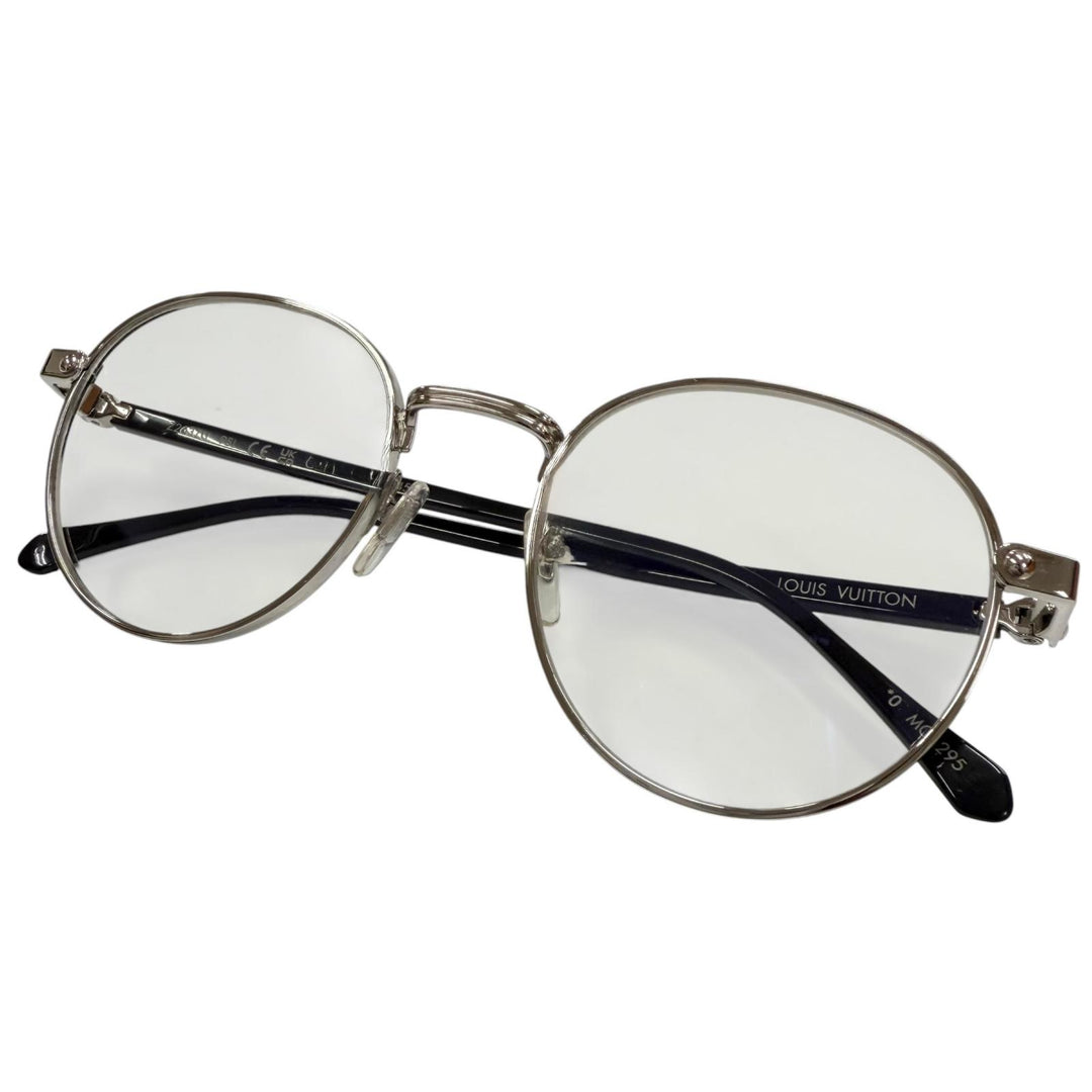 Excellent LOUIS VUITTON Glasses LV Signature Round Silver mens Z2637U