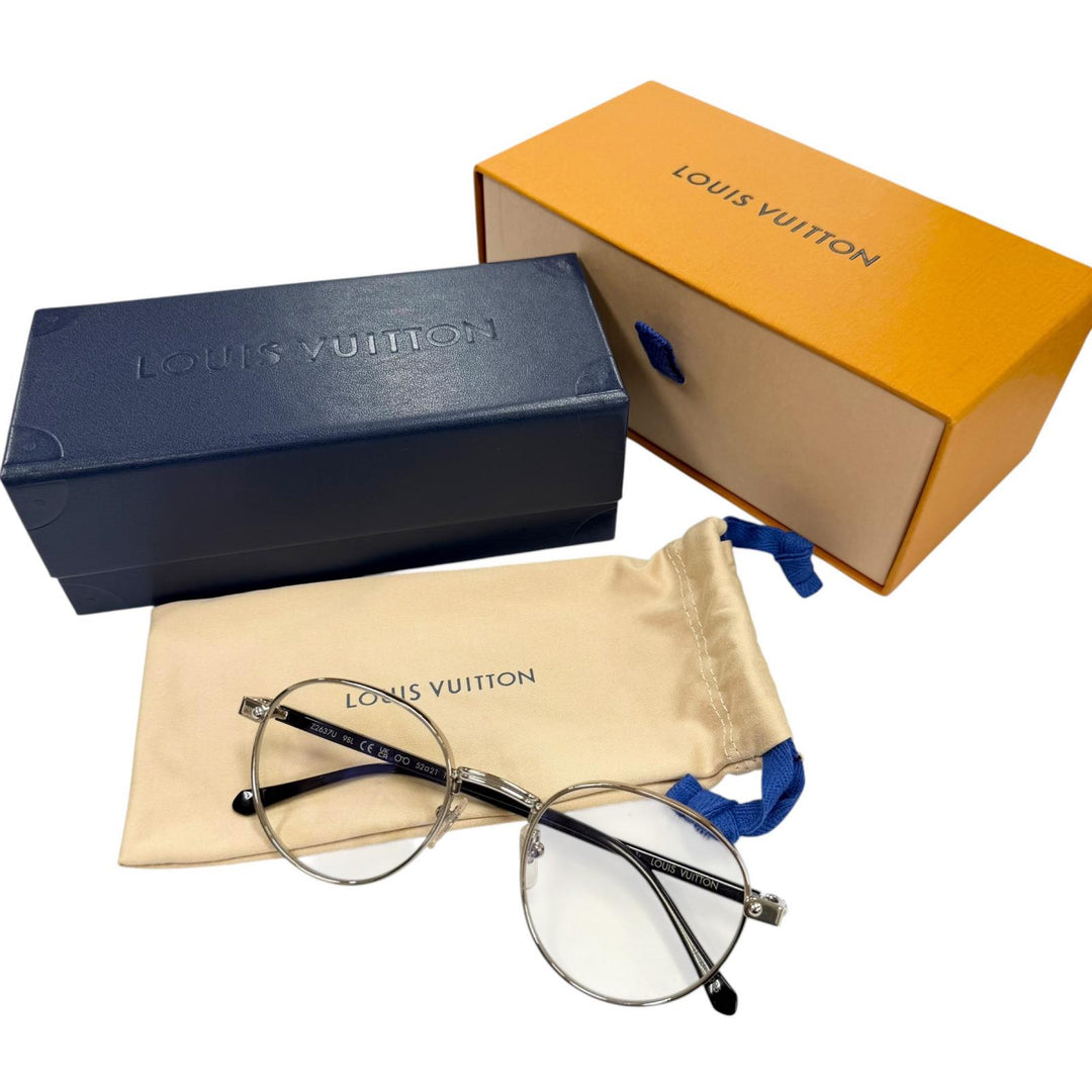 Excellent LOUIS VUITTON Glasses LV Signature Round Silver mens Z2637U