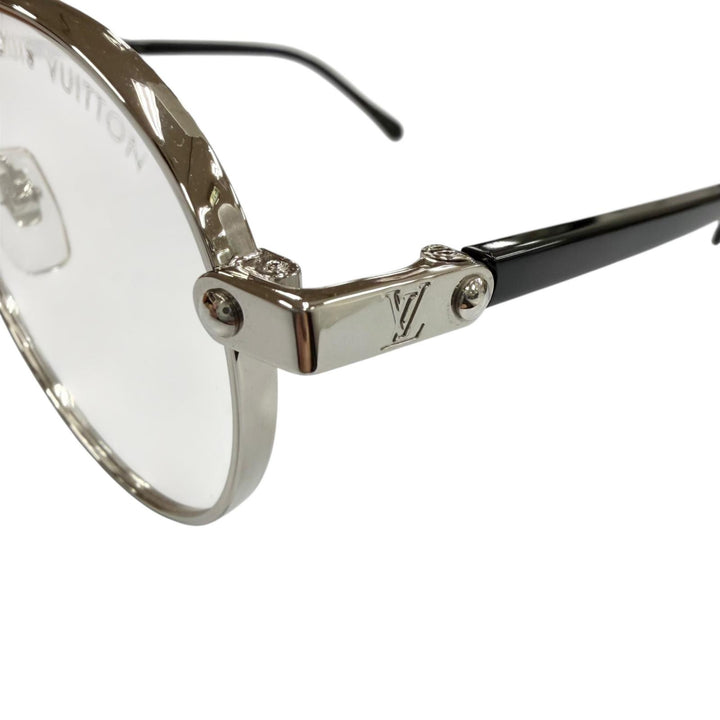 Excellent LOUIS VUITTON Glasses LV Signature Round Silver mens Z2637U