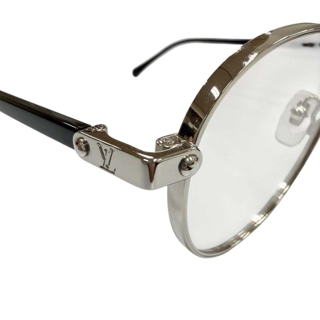 Excellent LOUIS VUITTON Glasses LV Signature Round Silver mens Z2637U