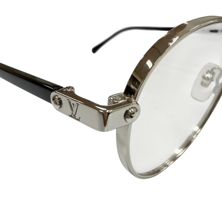 Excellent LOUIS VUITTON Glasses LV Signature Round Silver mens Z2637U