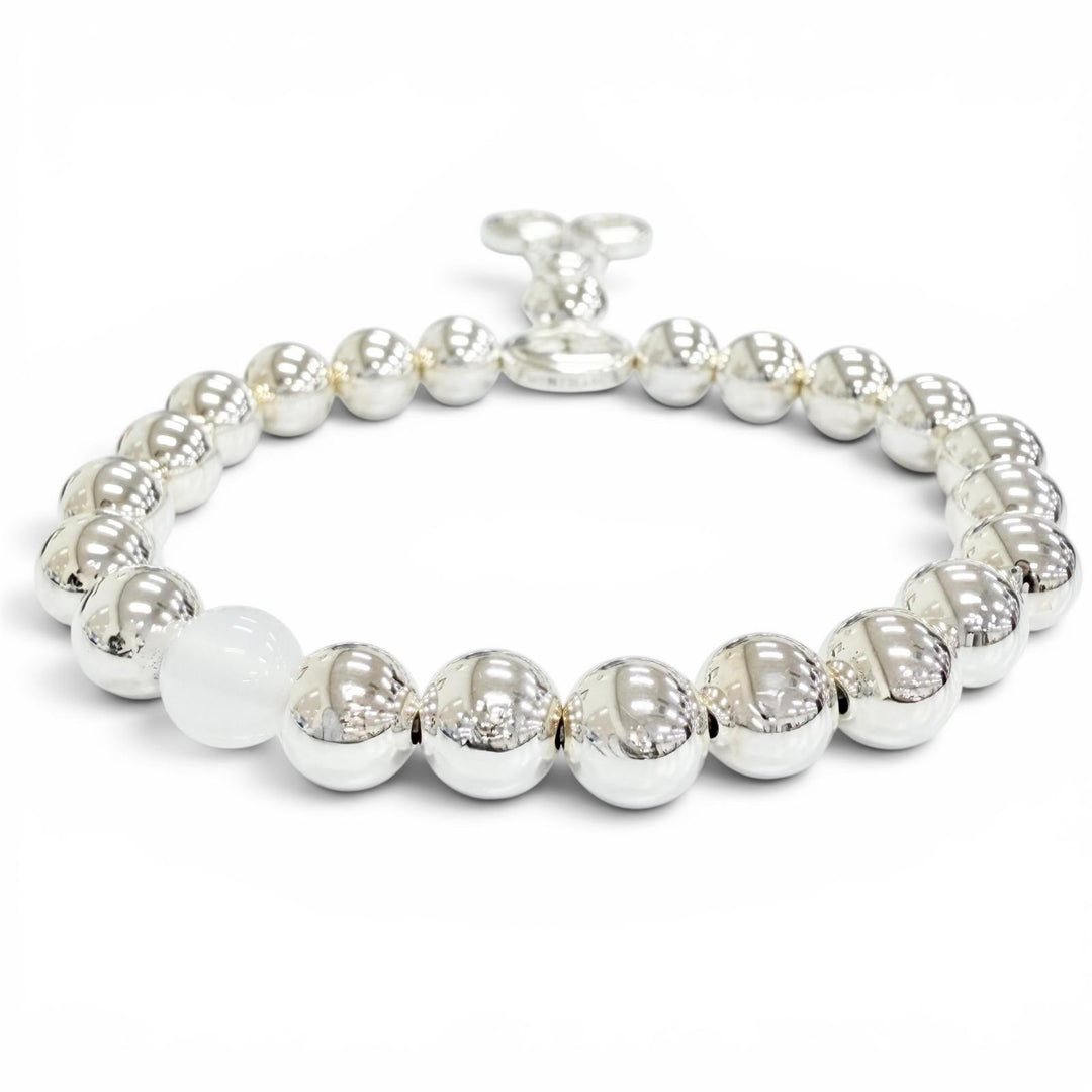 Pristine MONTBLANC bracelet Star collection Milky Quartz White Star Bead AG925