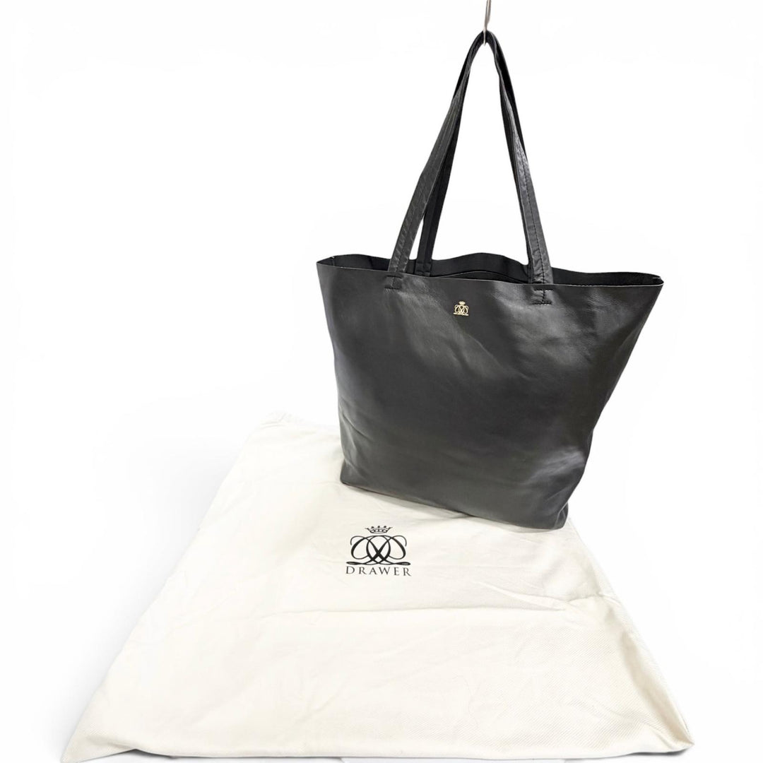 Excellent DRAWER Tote Bag logo black Lamb leather Women