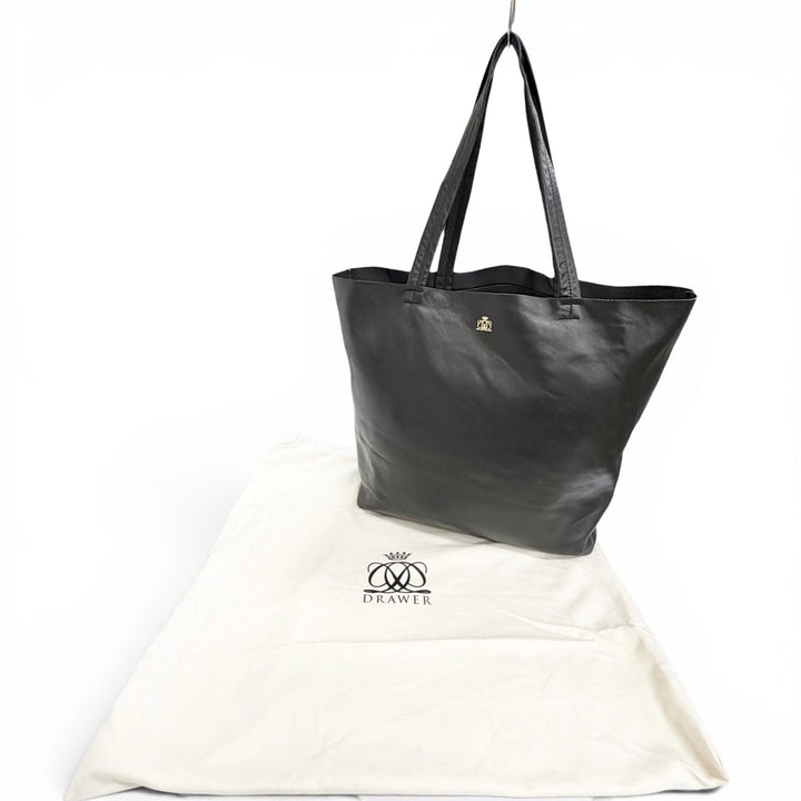 Excellent DRAWER Tote Bag logo black Lamb leather Women