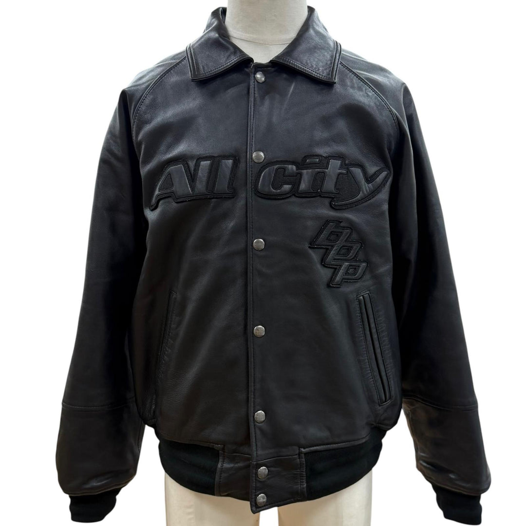 Great AVIREX BLACK EYE PATCH Jacket VARSITY JACKET black Sheep leather M 6111060