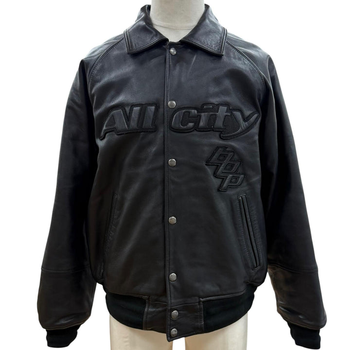 Great AVIREX BLACK EYE PATCH Jacket VARSITY JACKET black Sheep leather M 6111060