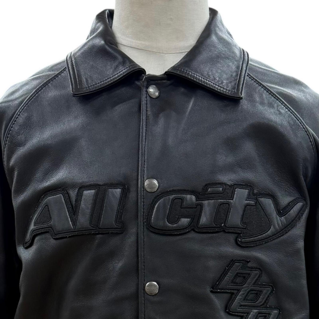 Great AVIREX BLACK EYE PATCH Jacket VARSITY JACKET black Sheep leather M 6111060