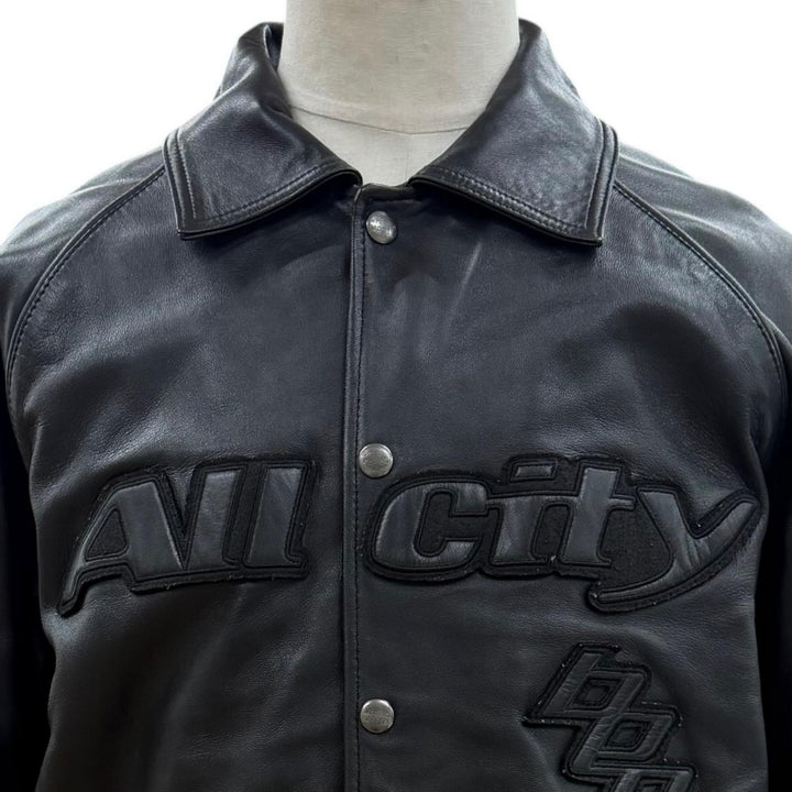 Great AVIREX BLACK EYE PATCH Jacket VARSITY JACKET black Sheep leather M 6111060