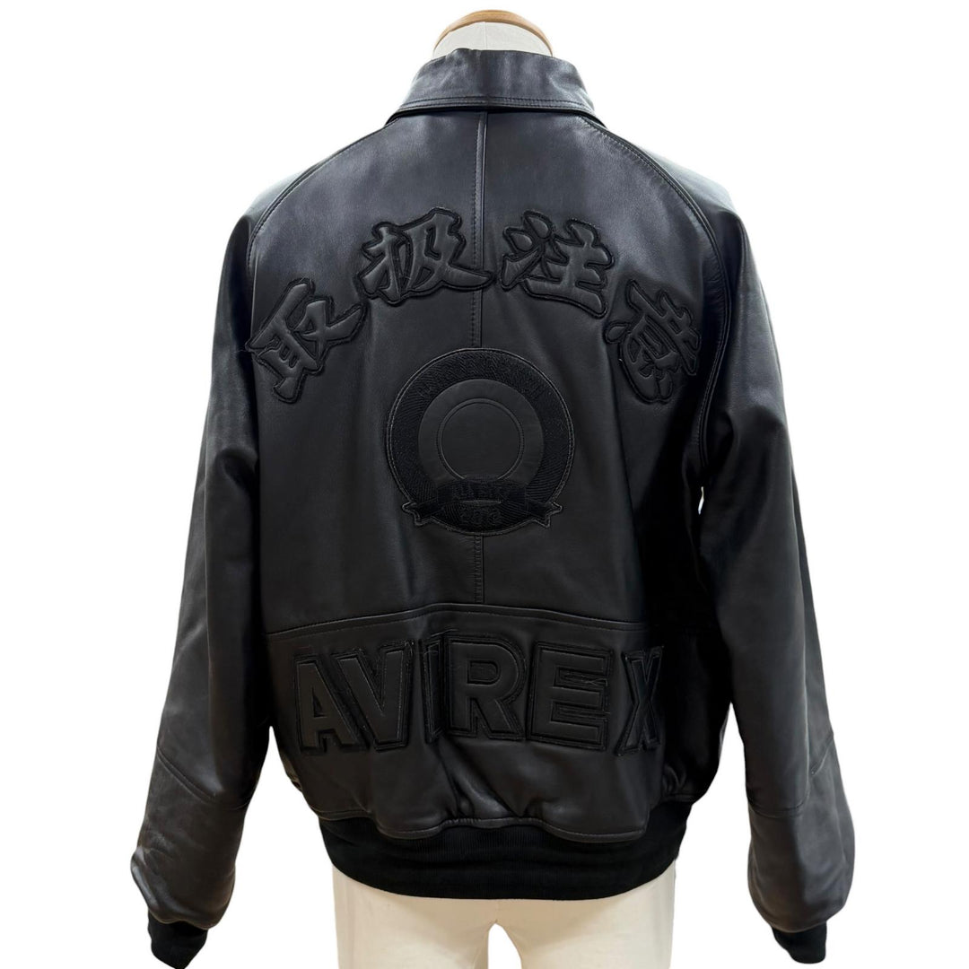 Great AVIREX BLACK EYE PATCH Jacket VARSITY JACKET black Sheep leather M 6111060