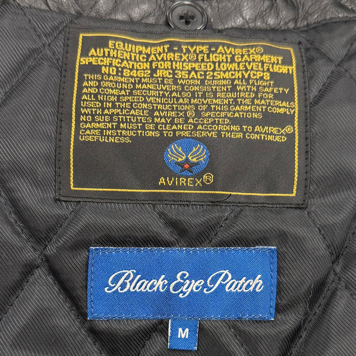Great AVIREX BLACK EYE PATCH Jacket VARSITY JACKET black Sheep leather M 6111060