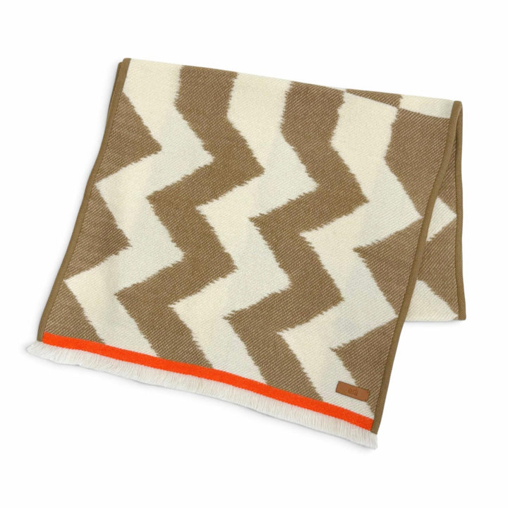 Excellent HERMES Scarf Ikat Electro Fringe stole shawl Brown cashmere Women