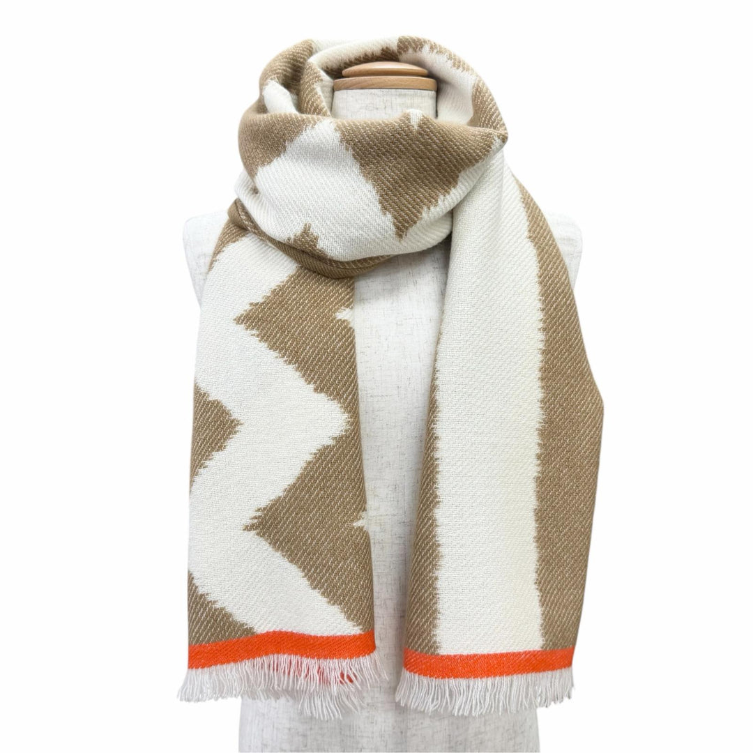 Excellent HERMES Scarf Ikat Electro Fringe stole shawl Brown cashmere Women