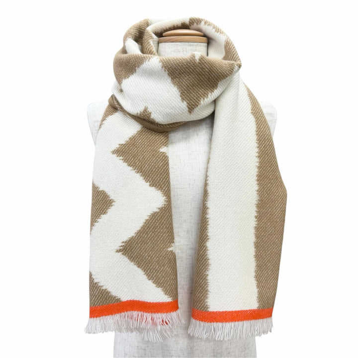 Excellent HERMES Scarf Ikat Electro Fringe stole shawl Brown cashmere Women