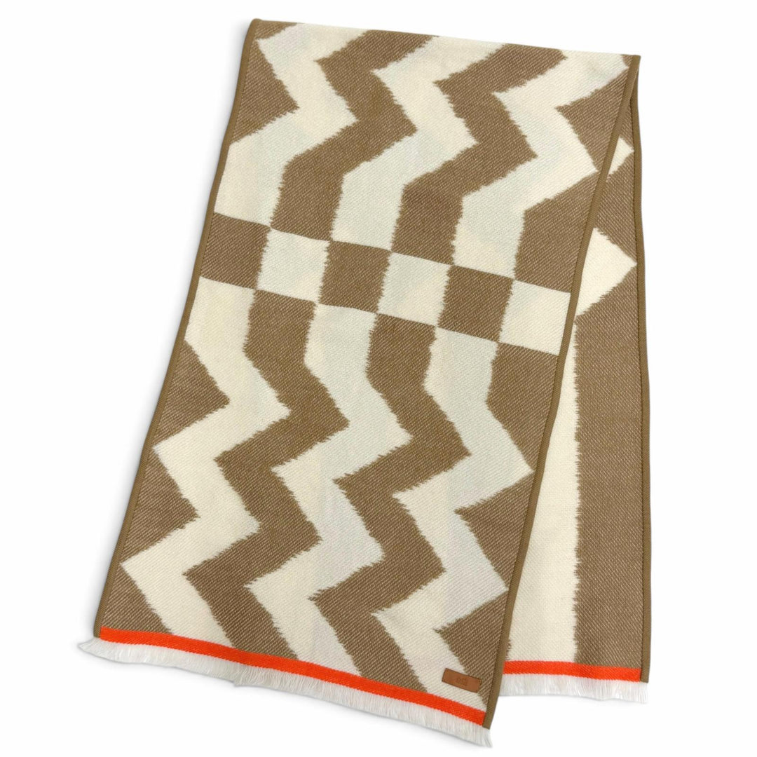 Excellent HERMES Scarf Ikat Electro Fringe stole shawl Brown cashmere Women