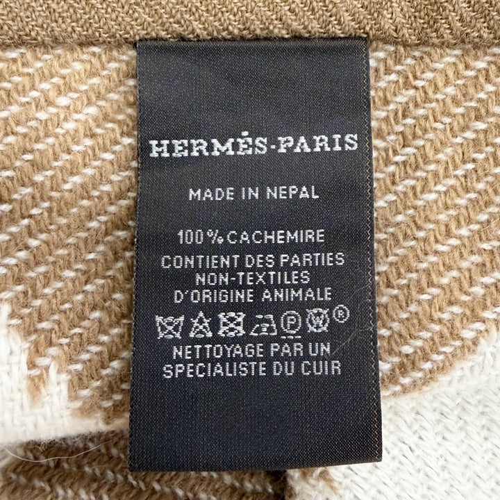 Excellent HERMES Scarf Ikat Electro Fringe stole shawl Brown cashmere Women