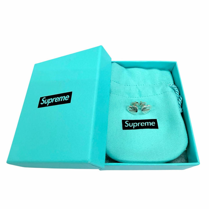 Great Tiffany&Co. Supreme Pierce Heart Tag Earrings Silver AG925 Women