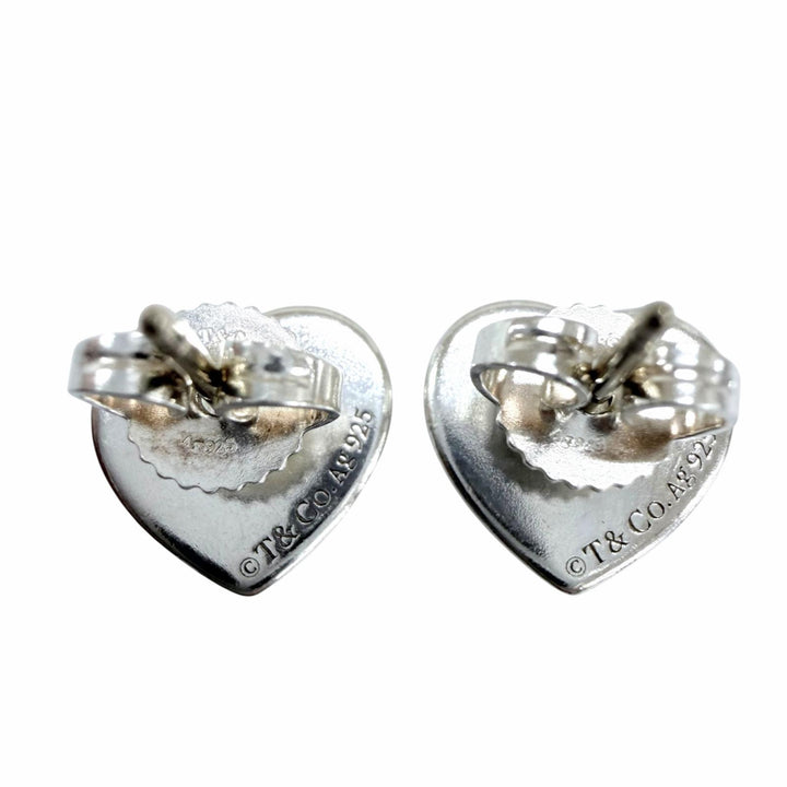 Great Tiffany&Co. Supreme Pierce Heart Tag Earrings Silver AG925 Women