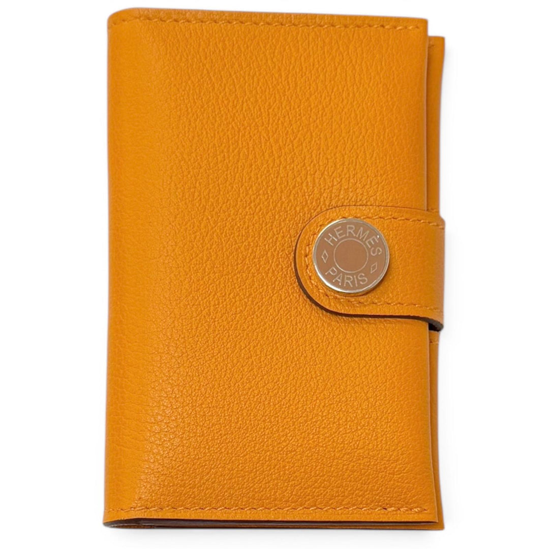 Excellent HERMES Card Case RMS Crude cell apricot Evercolor Leather mens