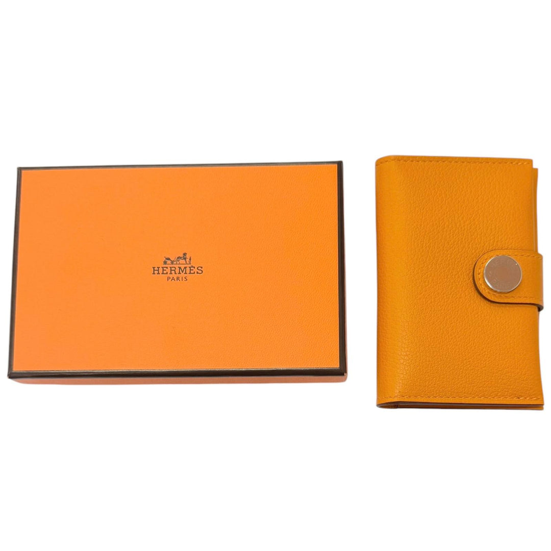Excellent HERMES Card Case RMS Crude cell apricot Evercolor Leather mens