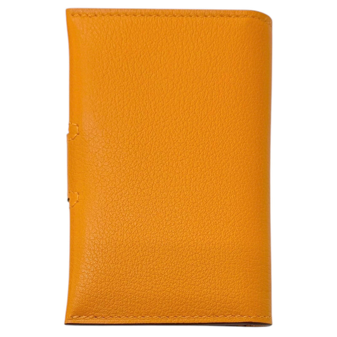Excellent HERMES Card Case RMS Crude cell apricot Evercolor Leather mens