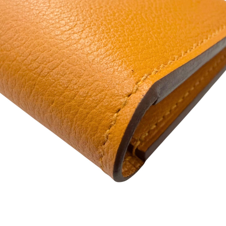 Excellent HERMES Card Case RMS Crude cell apricot Evercolor Leather mens