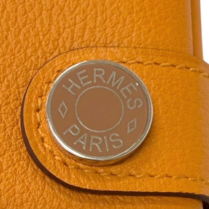 Excellent HERMES Card Case RMS Crude cell apricot Evercolor Leather mens
