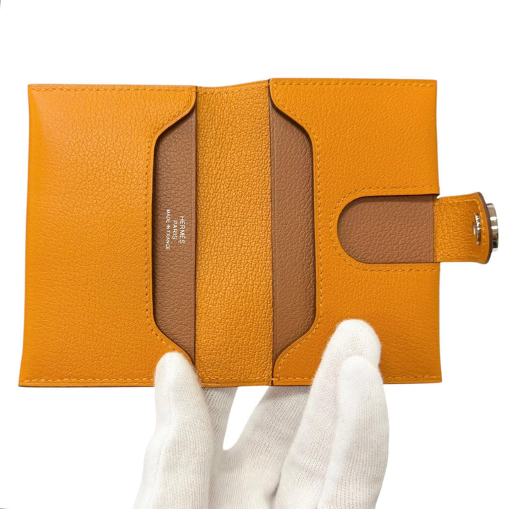 Excellent HERMES Card Case RMS Crude cell apricot Evercolor Leather mens