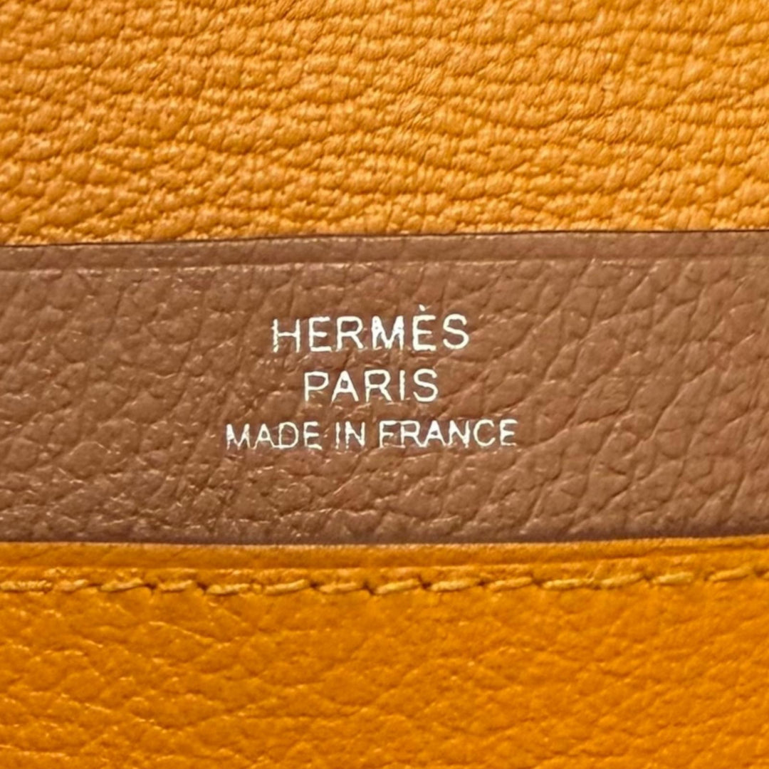 Excellent HERMES Card Case RMS Crude cell apricot Evercolor Leather mens