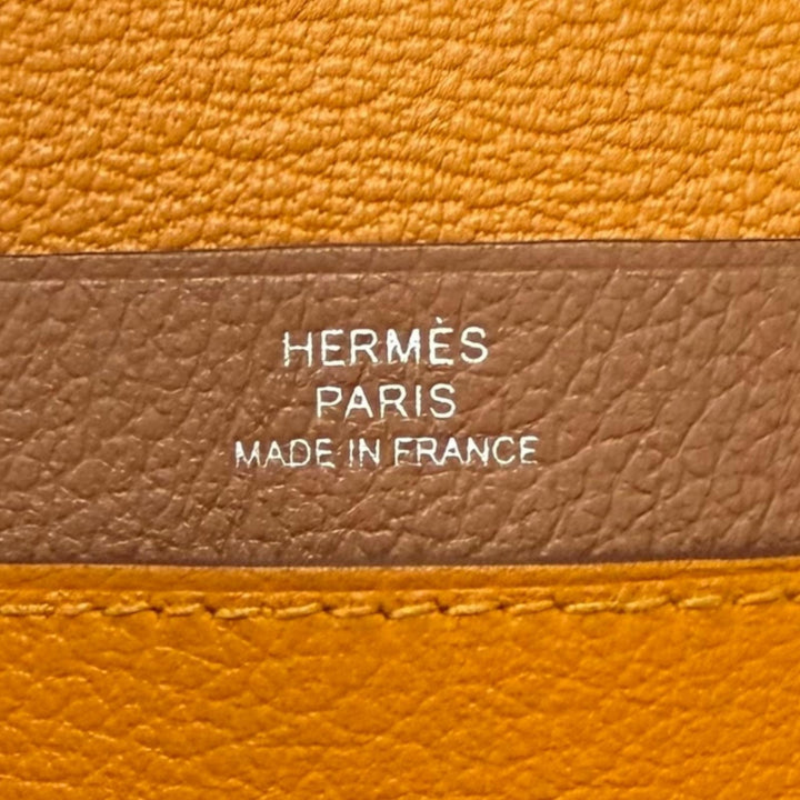 Excellent HERMES Card Case RMS Crude cell apricot Evercolor Leather mens