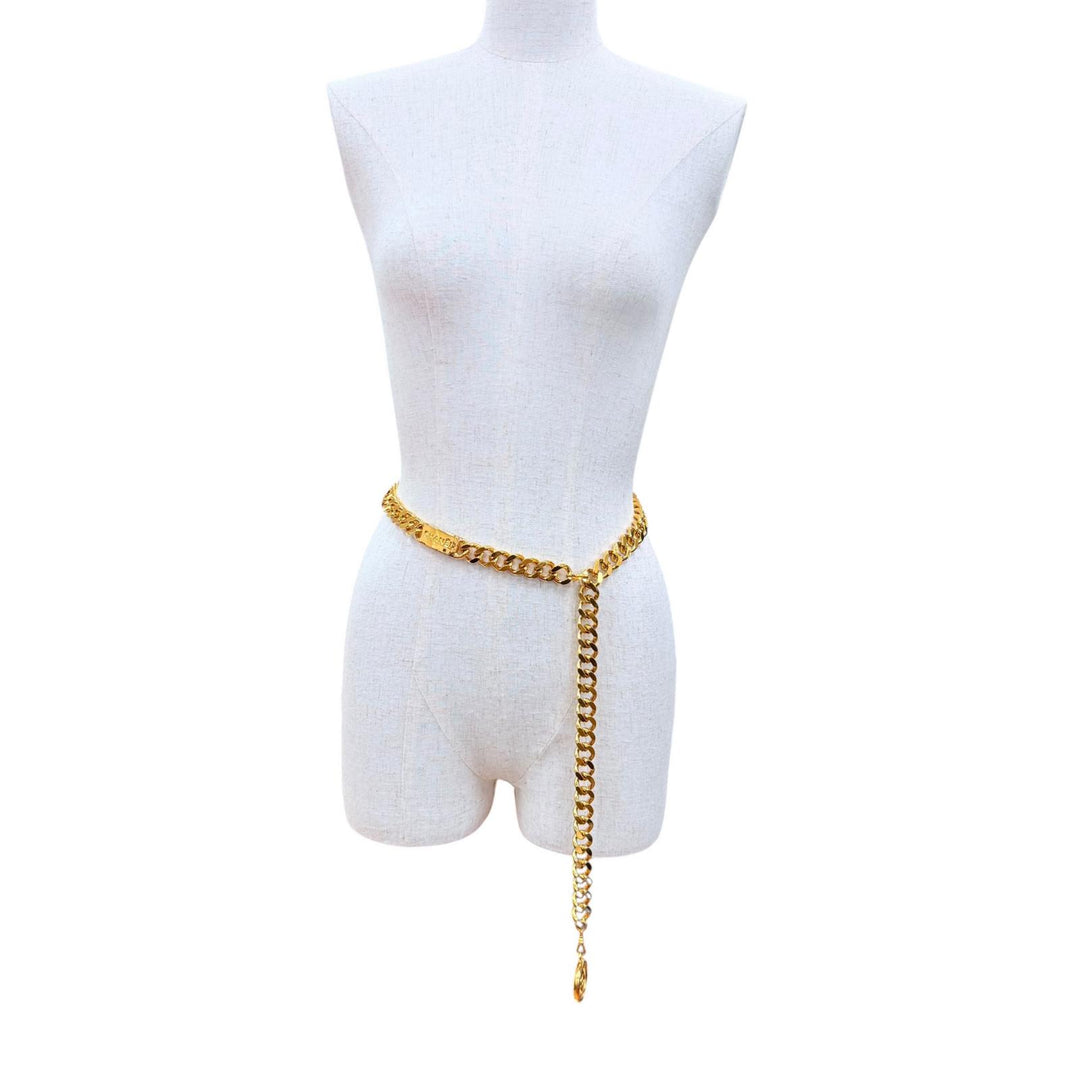 Great CHANEL belt With logo・COCO Mark coin chain belt gold metal Women 93A