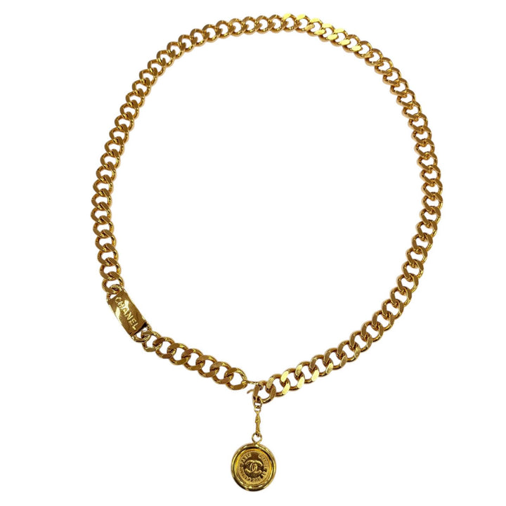 Great CHANEL belt With logo・COCO Mark coin chain belt gold metal Women 93A