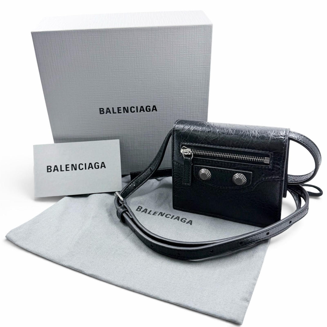 Excellent BALENCIAGA Bifold Wallet Le Cagole Shoulder wallet black leather mens