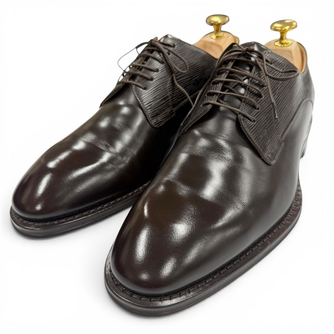 Great LOUIS VUITTON Leather shoes Lace-up LV stamp Dark brown Epi mens 6.5