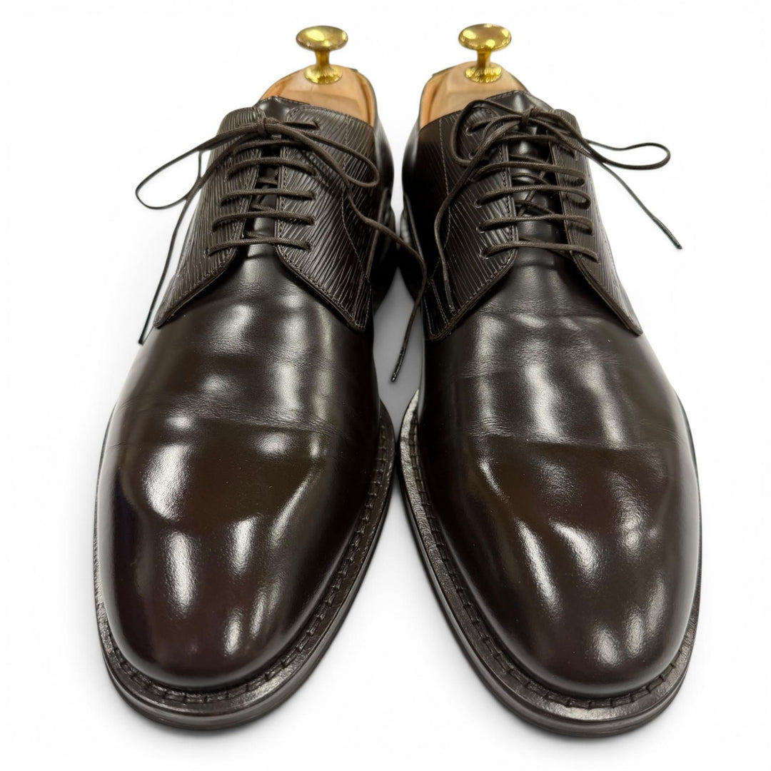 Great LOUIS VUITTON Leather shoes Lace-up LV stamp Dark brown Epi mens 6.5