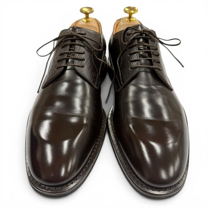 Great LOUIS VUITTON Leather shoes Lace-up LV stamp Dark brown Epi mens 6.5