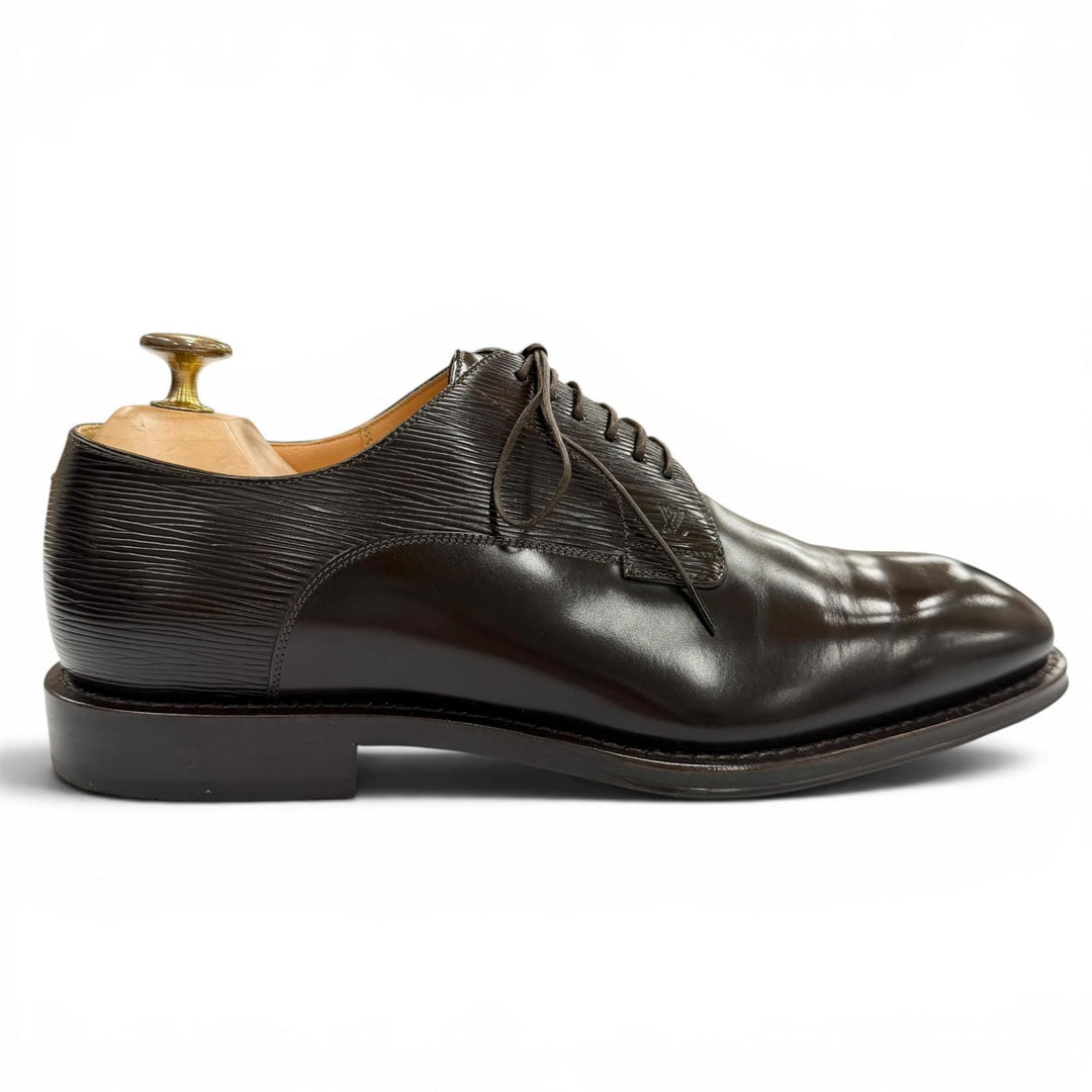 Great LOUIS VUITTON Leather shoes Lace-up LV stamp Dark brown Epi mens 6.5