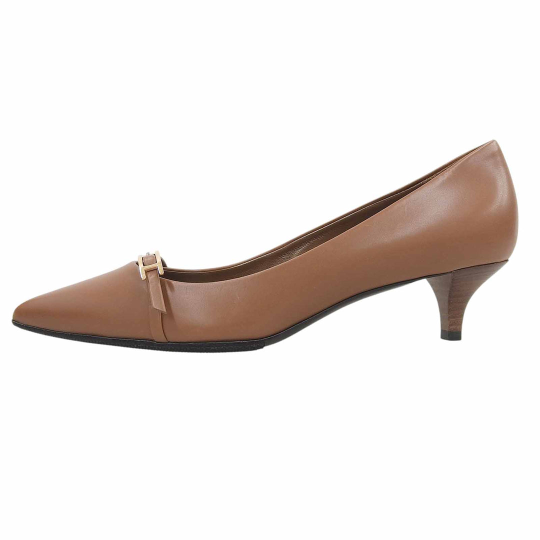 Excellent HERMES pumps Api buckle pointed toe Brown leather Women 36