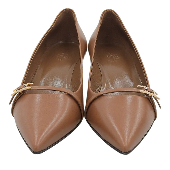 Excellent HERMES pumps Api buckle pointed toe Brown leather Women 36