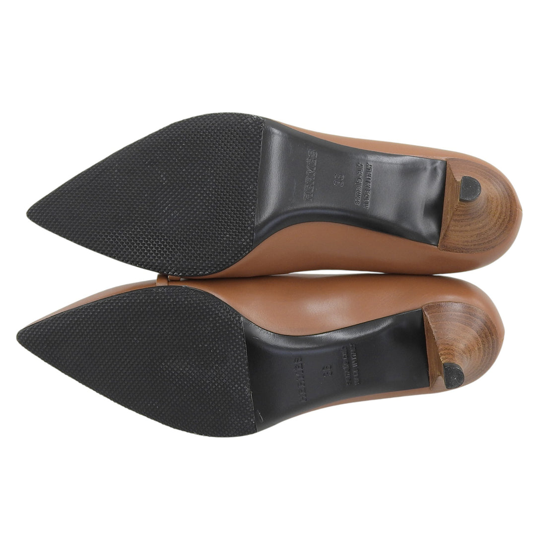 Excellent HERMES pumps Api buckle pointed toe Brown leather Women 36