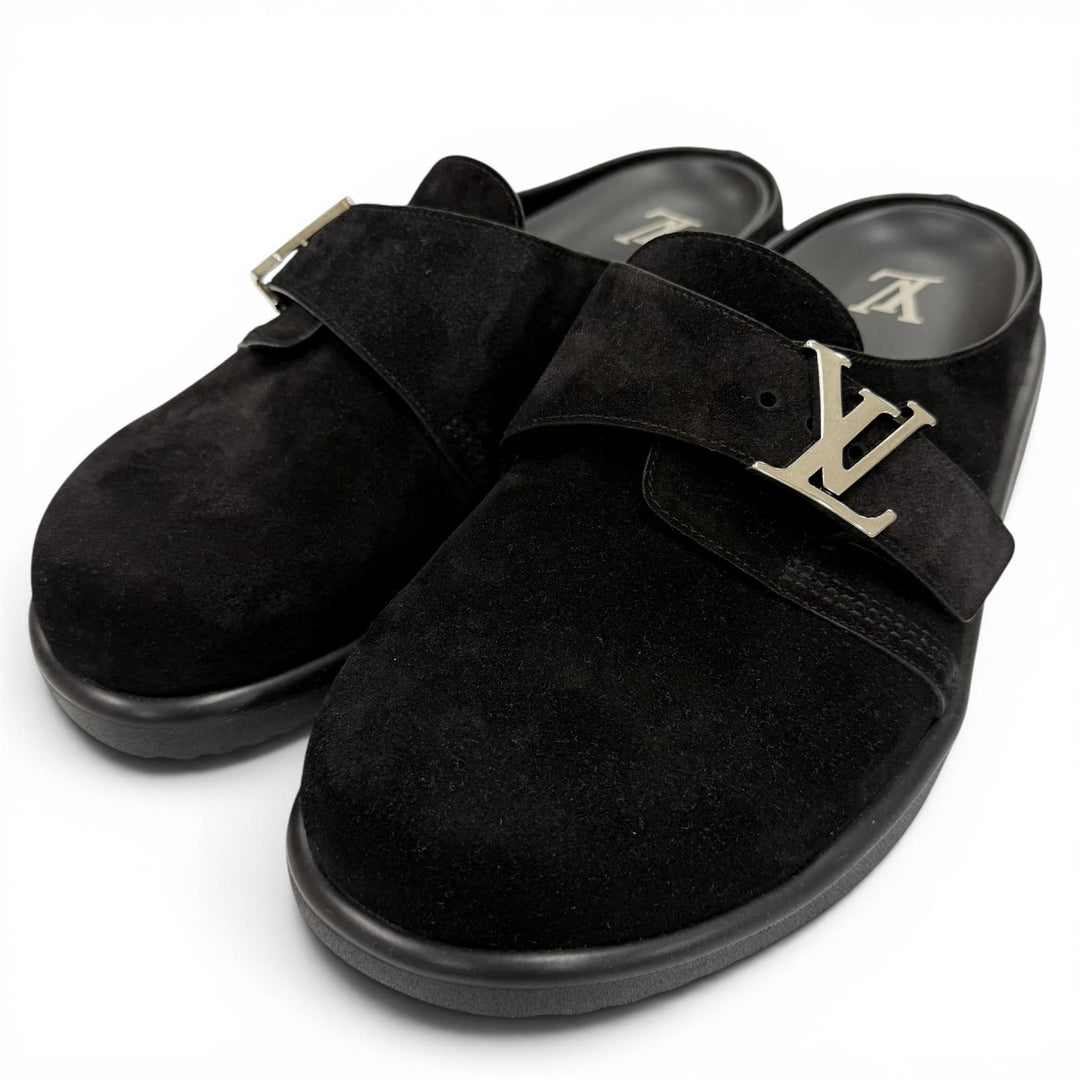 Pristine LOUIS VUITTON Sandals LV Easy Mules Suede leather mens 7
