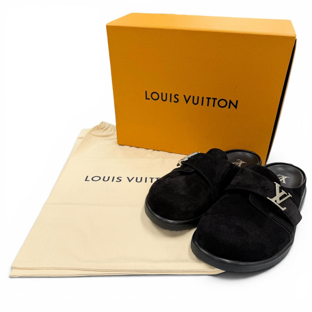 Pristine LOUIS VUITTON Sandals LV Easy Mules Suede leather mens 7