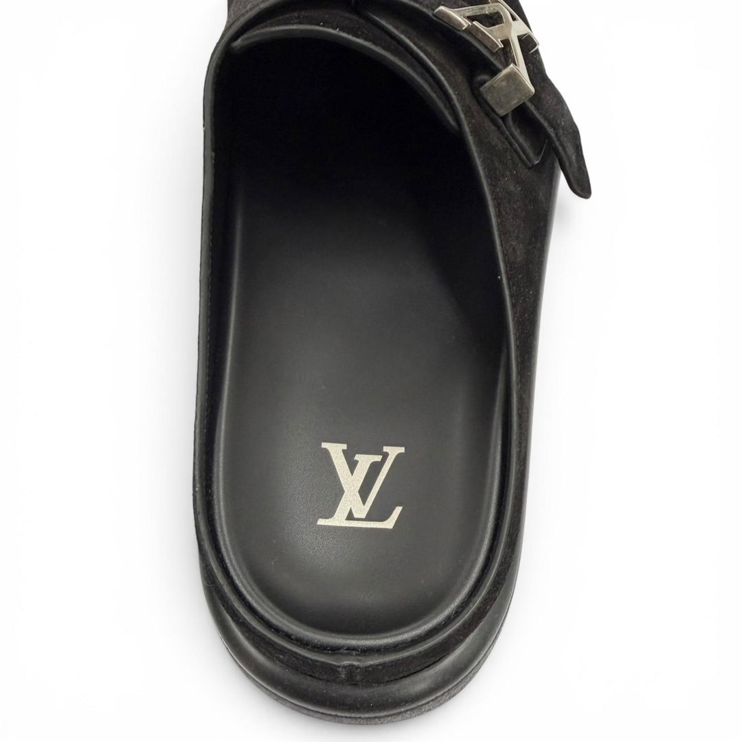 Pristine LOUIS VUITTON Sandals LV Easy Mules Suede leather mens 7
