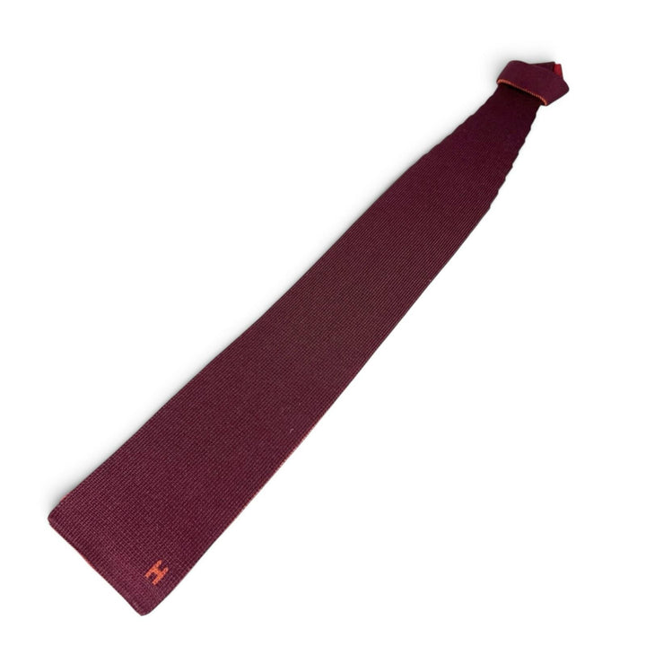Excellent HERMES tie H logo embroidered bicolor knit tie Red silk mens