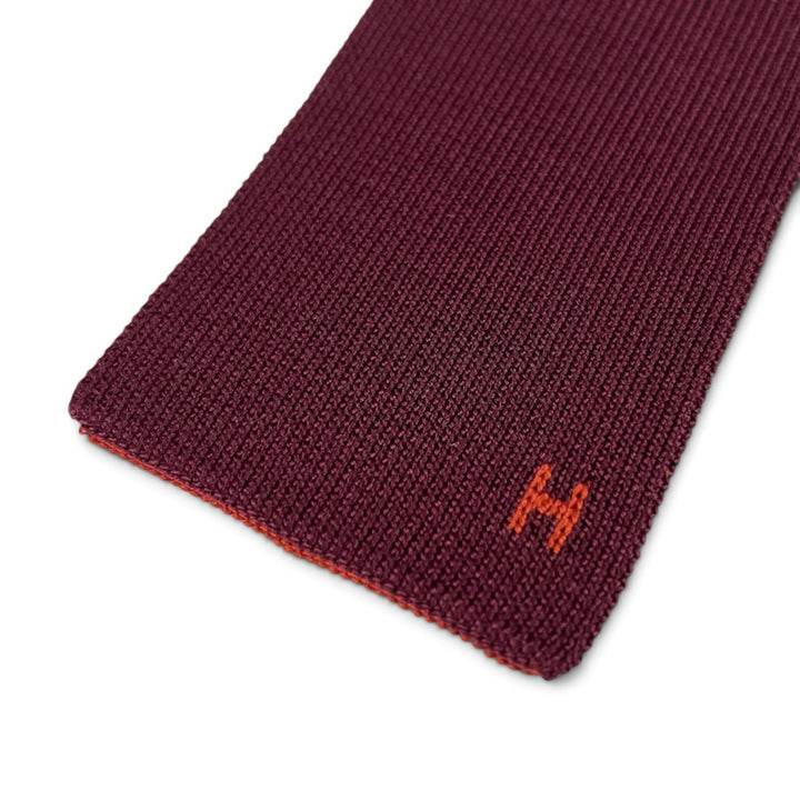 Excellent HERMES tie H logo embroidered bicolor knit tie Red silk mens