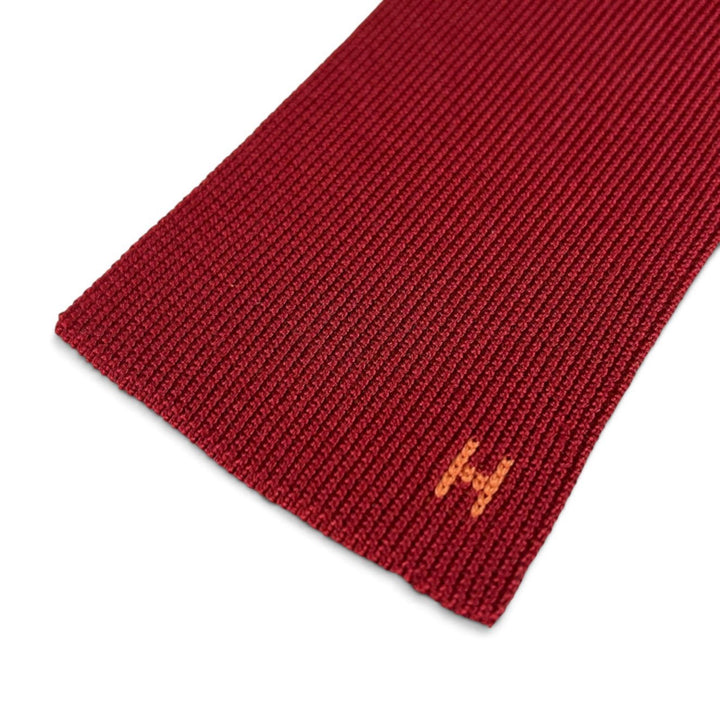 Excellent HERMES tie H logo embroidered bicolor knit tie Red silk mens