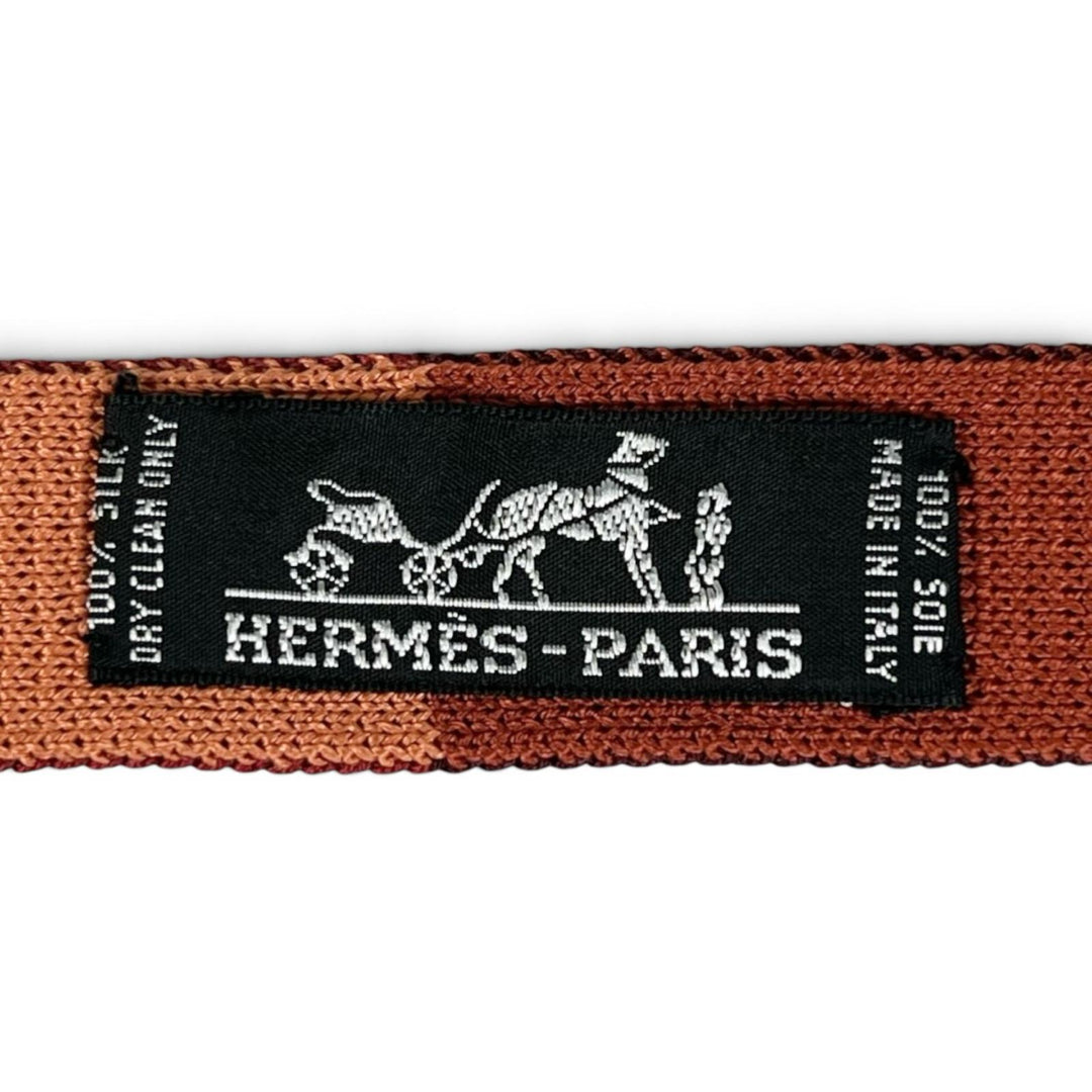 Excellent HERMES tie H logo embroidered bicolor knit tie Red silk mens