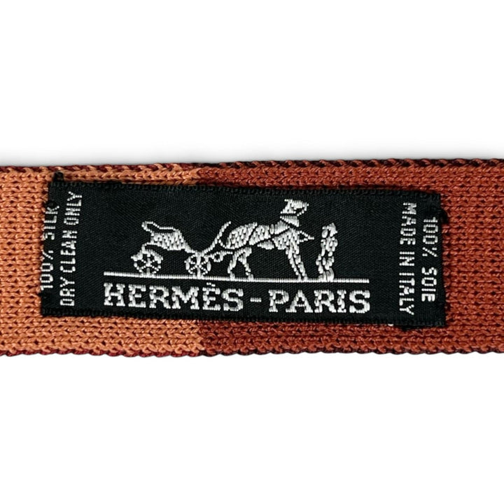 Excellent HERMES tie H logo embroidered bicolor knit tie Red silk mens